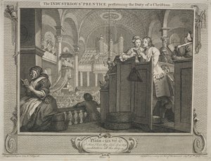 Industri og lediggang: Den flittige Prentice som utfører plikten til en kristen, 1747. av William Hogarth