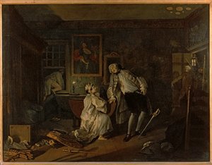 Ekteskap à la mode: 5. Bagnio … (olje på lerret) av William Hogarth