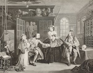 Ekteskap à la Mode / ekteskap etter mote. Ark 3: Inspeksjonen / Greven og kvakksalveren. 1745 av William Hogarth