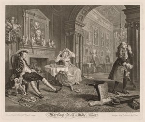 Marriage à la Mode:  Plate II   1305487   no       norwegian Successfully Translated  Original: Battle Scene with Armored Figures on Horseback (recto) Two Seated Women (verso) Translat: Battle Scene with Armored Figures on Horseback (recto) Two Seated Wome av William Hogarth