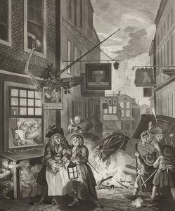 Natti natt. Fra: De fire tidene på dagen / De fire tidene på dagen. 1738 av William Hogarth