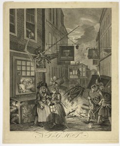 Natt, tallerken fire fra The Four Times of Day av William Hogarth