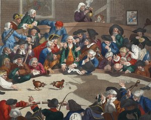 Pit Ticket, 5. november 1759, illustrasjon fra 'Hogarth Restored: The Whole Works of the celebrated William Hogarth, re-graved by Thomas Cook', pub. 1812 (håndfarget gravering) av William Hogarth