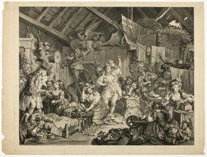 Vandrende skuespillerinner kler seg i en låve av William Hogarth
