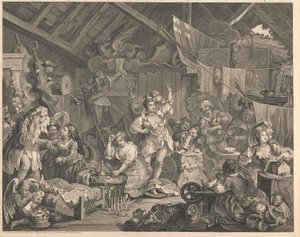 Vandrende skuespillerinner kler seg i en låve av William Hogarth