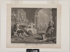 The Breakfast Scene: Marriage À La Mode, Plate 2 (etting og gravering) av William Hogarth