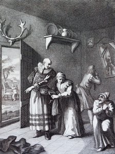 Kuraten og frisøren forkler seg for å formidle Don Quijotes hjem. av William Hogarth av William Hogarth