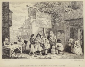 The Election - Canvassing for Votes: satire over parlamentsvalget i 1755, en av en serie på fire med tittelen Humors of an Election av William Hogarth