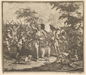 Møtet med Talgol og Magnano Sytten små illustrasjoner for Samuel Butler..., 1721-26. av William Hogarth