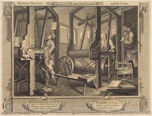 Lærlingekameratene ved vevene sine av William Hogarth