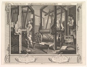 The Fellow Prentices at their Looms Industry and Idleness, plate 1, 30. september 1747. av William Hogarth