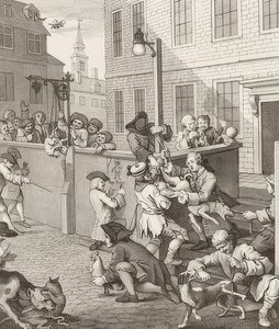 Den første fasen av grusomhet. Fra: Grusomhetens fire stadier / Grusomhetens fire stadier. 1751 av William Hogarth