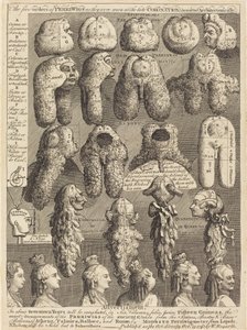 De fem ordener av Perriwigs slik de ble båret ved den sene kroningen, målt arkitektonisk av William Hogarth