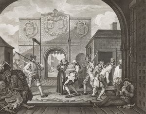 Porten til Calais, eller O Roast Beef of Old England, eller Oh, Roast Beef of Old England. 1749 av William Hogarth