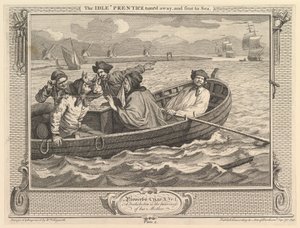 The Idle Prentice Turned Away and Send to Sea: Industry and Idleness, plate 5, 30. september 1747. av William Hogarth