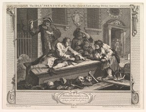 The Idle Prentice at Play in the Church Yard Industry and Idleness, plate 3, 30. september 1747. av William Hogarth