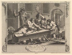 The Idle Prentice at Play in the Churchyard: Industry and Idleness, plate 3, 30. september 1747. av William Hogarth