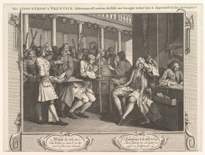 Den flittige Prentice Alderman of London, The Idle One Braught Before Hi..., 30. september 1747. av William Hogarth