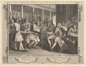 Den flittige Prentice Alderman of London, the Idle One Braught Before Hi..., 30. september 1747. av William Hogarth