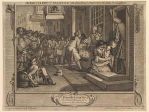 Den flittige lærlingen er utlært og gift med sin mesters datter: Flid og latskap, tavle 6 av William Hogarth