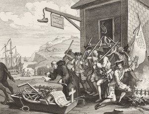 Invasjonen, Plate 1: Frankrike / Die Invasion, Blatt 1: Frankrike. 1756 av William Hogarth