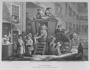 The Stage Coach eller Country Inn Yard, 1747 av William Hogarth