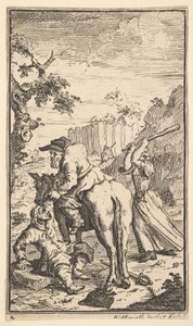 Trulla Attacking Hudibras Sytten små illustrasjoner for Samuel Butlers Hudibras..., 1721-26. av William Hogarth