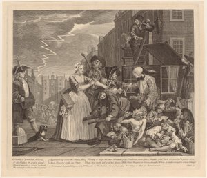 Arrestert for gjeld, tavle 4 fra serien «En libertiners liv» av William Hogarth