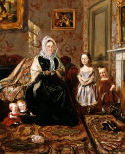 Gruppeportrett av Henry Clarks svigermor, fru Davies, og fire av barna hans i salongen i hjemmet hans, 186 High Street, Homerton, ca. 1846