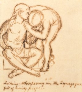Snakker - hvisking i synagogen full av støyende mennesker (penn og sepia blekk på papir) av William Holman Hunt