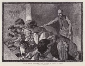 Filkuttere på jobb, Wickersley, South Yorkshire (litho) av William Holt Yates (after) Titcomb