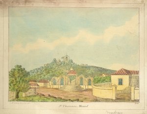 St Thomas-fjellet ved Madras, ca. 1830 (farget gravering) av William Hunsley