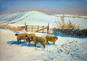 Snø i Yorkshire Dales (olje om bord) av William Ireland