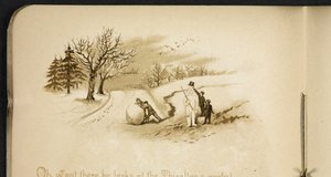 Barn og en snømann. The Holiday Train: en sang av "Dulce Domum" ... Illustrert av W. J. Webb.  Frederick Langbridge  London, 1891