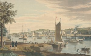 Troy: Tatt fra West Bank of the Hudson foran United States Arsenal, pub 1838. av William James Bennett