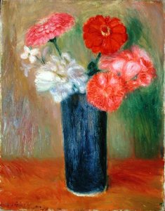 Blomster i en blå vase (olje på lerret) av William James Glackens