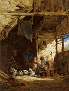 Interiør med geiter - Bettws-y-Coed av William James Muller