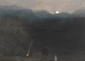 Mauritius - Moonlight, med Charcoal Burners Fire i Black River Gorge av William John Chamberlayne
