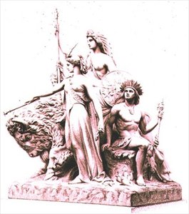Amerika, gravert av kunstneren fra marmorgruppen av John Bell (1811-95) ved The Albert Memorial, Hyde Park, pub. av Virtue and Company (gravering) av William John Roffe
