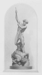 Michael og Satan, fra gruppen i marmor av Flaxman, RA, gravert av W Roffe (gravering)