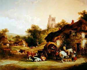 The Swan Inn (olje på panel)