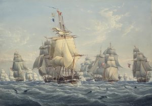 En britisk skvadron under full seil med niser