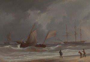En lugger kjører i land i kuling