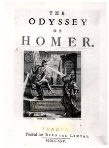 Tittelside for 'The Odyssey' av Homer, gravert av Pierre Fourdrinier (fl.1720-60)