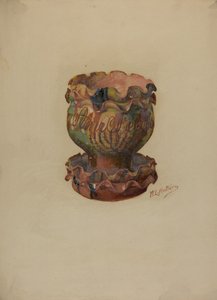 Pa. Tysk blomsterpotte og brett, ca. 1936.