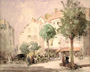 A Continental Town Square (akvarell over blyant på papir) av William Lee Hankey