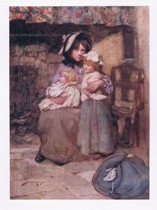 Og kysset de ubetenksomme ungene hennes med mange tårer, og klappet dem inntil, i sorg dobbelt kjær (farge litho) av William Lee Hankey