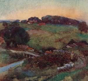 Illustrasjon for The Deserted Village av Oliver Goldsmith (farge litho) av William Lee Hankey