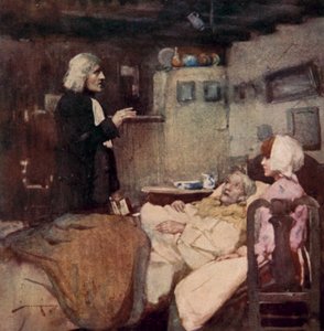 Illustrasjon for The Deserted Village av Oliver Goldsmith (farge litho) av William Lee Hankey