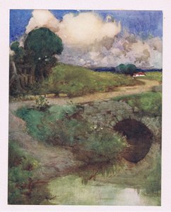 Den avkjølende bekken, den grønne gresskledde vesten (farge litho) av William Lee Hankey
